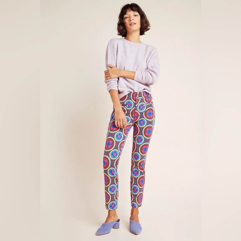 Anthropologie Essential Slim Ankle Pants Women's Size 6 Retro Bright Geometric